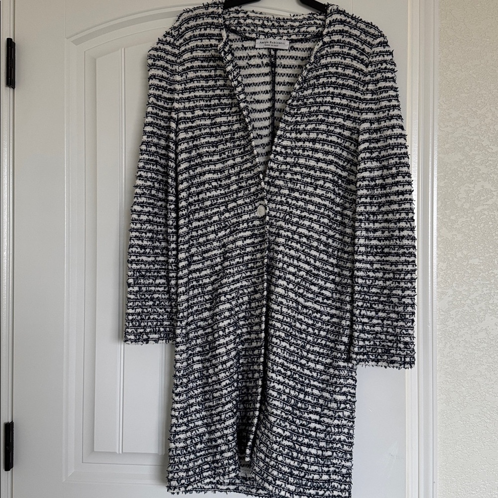 Amina Rubinacci Italy Blue White Knit Cardigan Sweater size 42 Medium Luxury